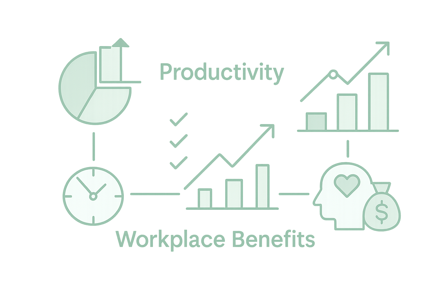 Corporate interior design benefits analysis chart showing productivity and employee satisfaction metrics