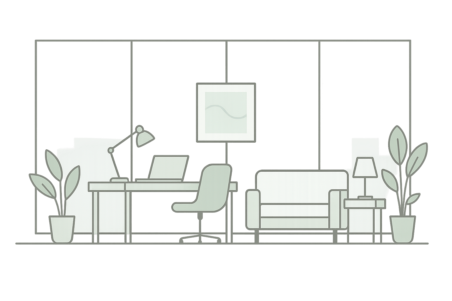 Modern corporate office interior design illustration showing contemporary workspace layout
