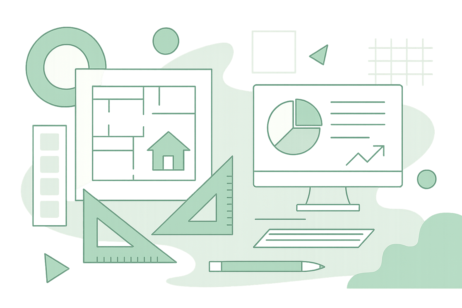 Modern interior design illustration showing creative workspace transformation