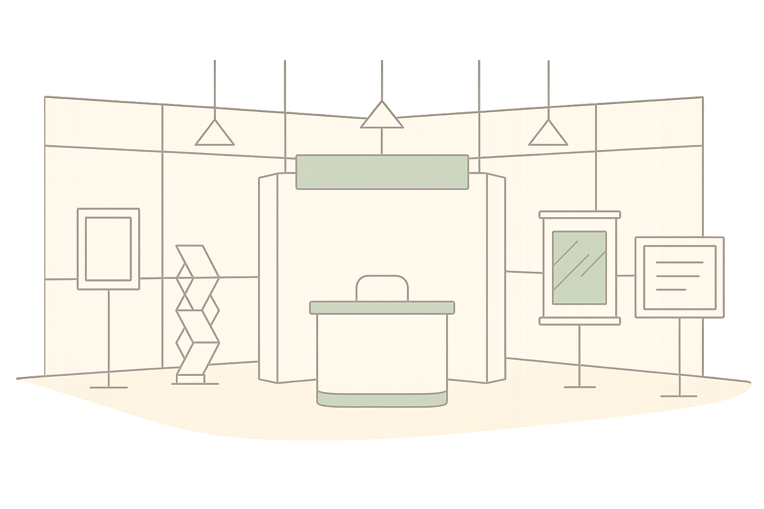 Creative pop-up and exhibition stand design illustration showing modern trade show booth layout